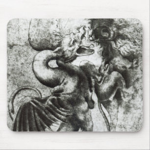 Fight between a Dragon and a Lion Mouse Pad