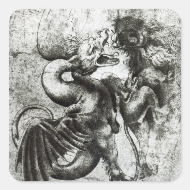 Fight between a Dragon and a Lion Square Sticker (Front)