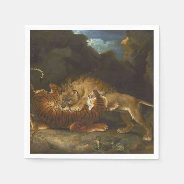 Fight Between a Lion and a Tiger (by James Ward) Napkin (Front)