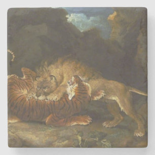Fight Between a Lion and a Tiger Stone Coaster