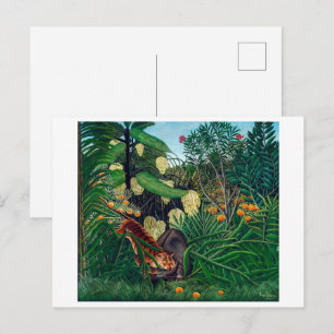 Fight between a Tiger and a Buffalo H Rousseau Postcard