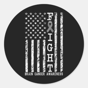 Fight Brain Cancer Awareness American Flag United  Classic Round Sticker