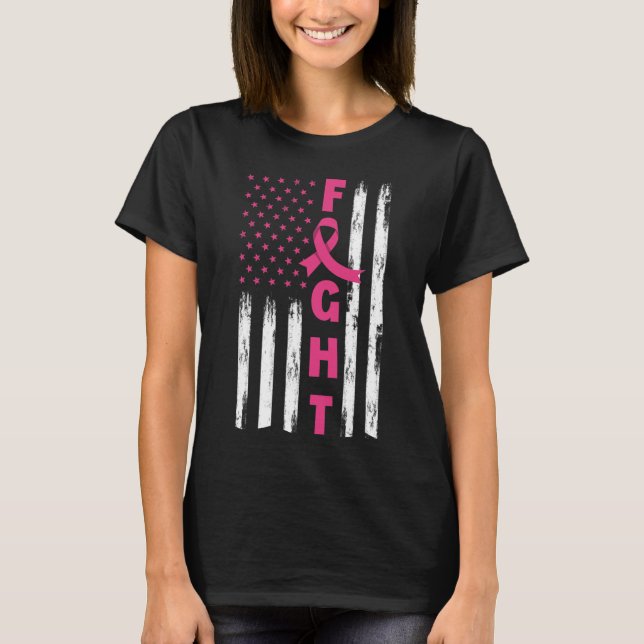 Fight Breast Cancer American US Flag Breast Cancer T-Shirt (Front)