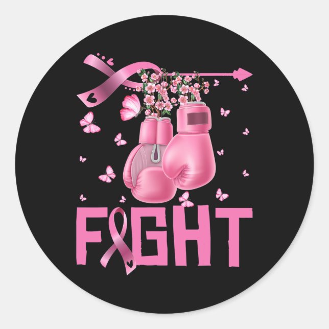 Fight Breast Cancer Awareness Boxing Gloves Warrio Classic Round Sticker (Front)