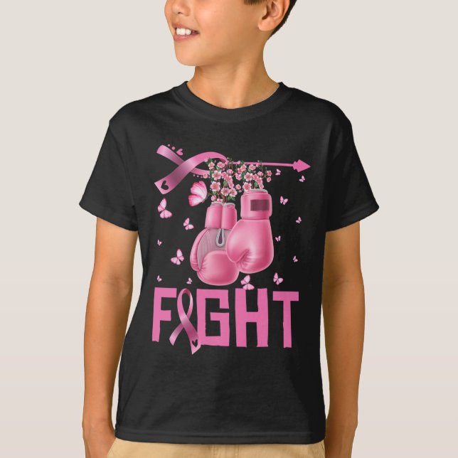 Fight Breast Cancer Awareness Boxing Gloves Warrio T-Shirt (Front)