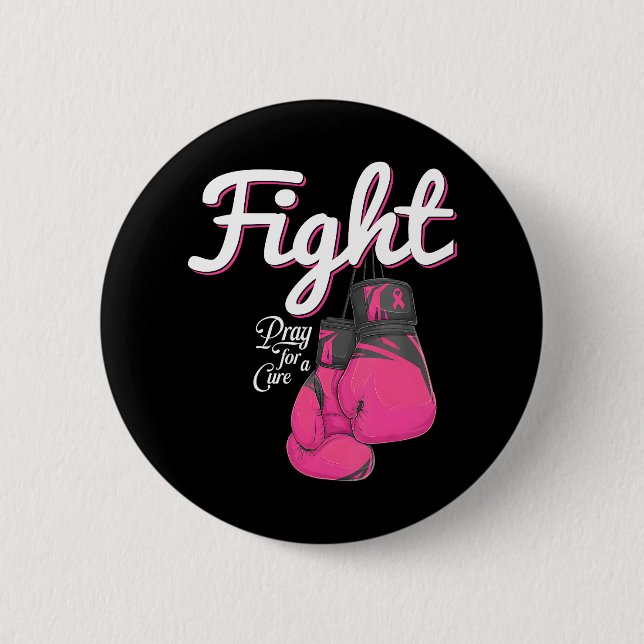 Fight Breast Cancer Awareness Pink Boxing Glove 6 Cm Round Badge (Front)