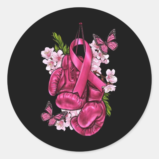Fight Breast Cancer Awareness Pink Boxing Gloves P Classic Round Sticker (Front)