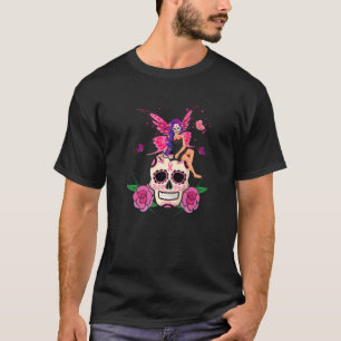 Fight Breast Cancer Like A Girl Sugar Skull Fan T-Shirt