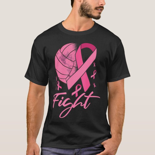 Fight Breast Cancer Volleyball Pink Ribbon T-Shirt (Front)