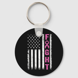 Fight Breast Survivor American Flag Breast Cancer Key Ring