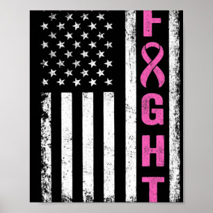 Fight Breast Survivor American Flag Breast Cancer  Poster