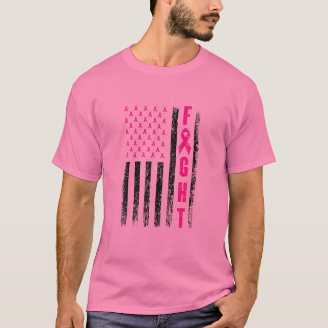 Fight Breast Survivor American Flag Breast Cancer T-Shirt (Front)