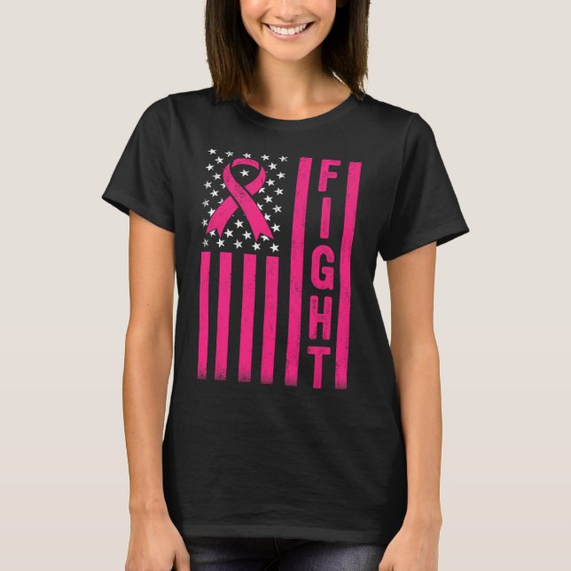 Fight Breast Warrior American Flag Breast Cancer A T-Shirt (Front)