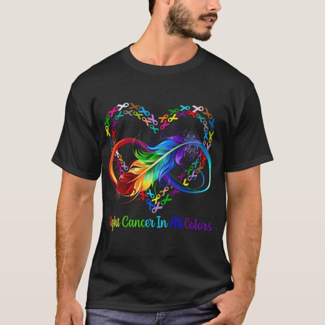 Fight Cancer In All And Every Colour Rainbow Ribbo T-Shirt (Front)