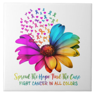 Fight Cancer in All and Every Colour Ribbons Flowe Tile