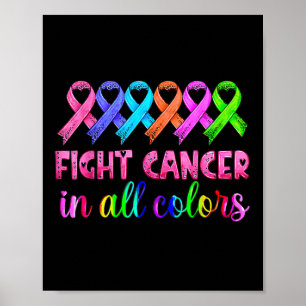 Fight Cancer In All Colour Feather Breast Cancer A Poster