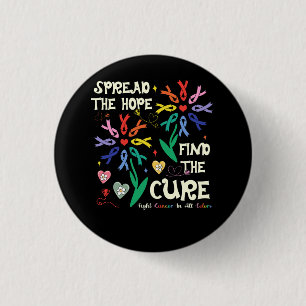 Fight Cancer In All Every Colour Ribbons Flower He 3 Cm Round Badge