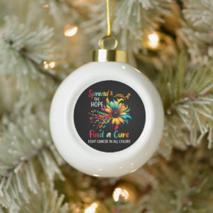 Fight Cancer in Spread-Hope Find A Cure Sunflower Ceramic Ball Christmas Ornament