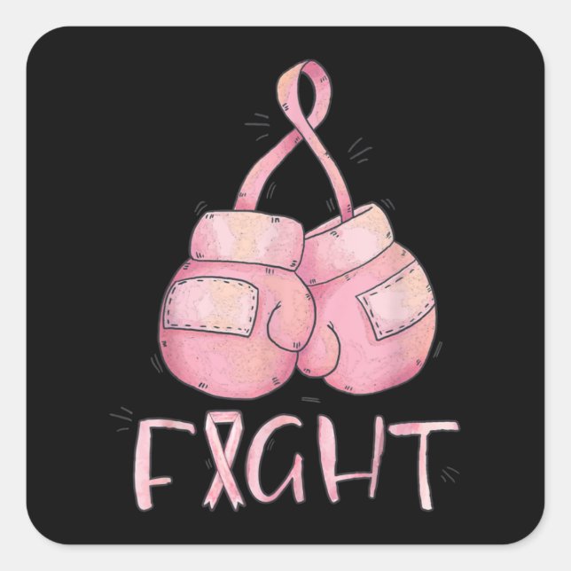 Fight Cancer Survivor Boxing Gloves Breast Cancer Square Sticker (Front)