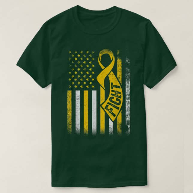 Fight Cancer Survivor US Flag Childhood Cancer Awa T-Shirt (Design Front)