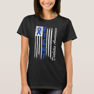 Fight Diabetes Blue Ribbon USA Flag T1D Diabetes A T-Shirt