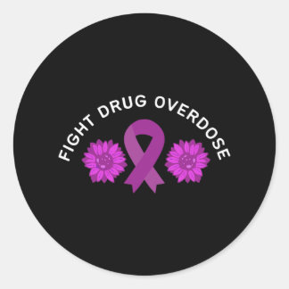 Fight Drug Overdose Purple Ribbon Floral Flower De Classic Round Sticker
