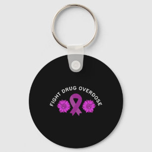 Fight Drug Overdose Purple Ribbon Floral Flower De Key Ring