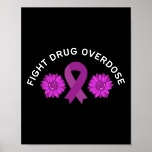 Fight Drug Overdose Purple Ribbon Floral Flower De Poster