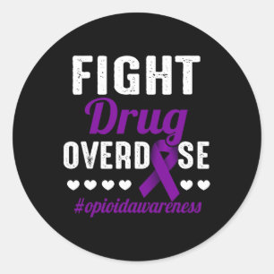 Fight Drug Overdose Purple Ribbon Opioid Overdose  Classic Round Sticker
