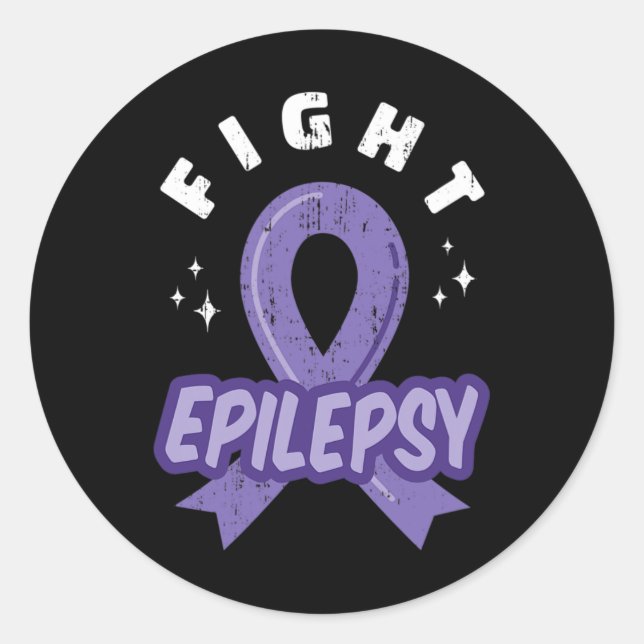 Fight Epilepsy Purple Ribbon Awareness Support Out Classic Round Sticker (Front)