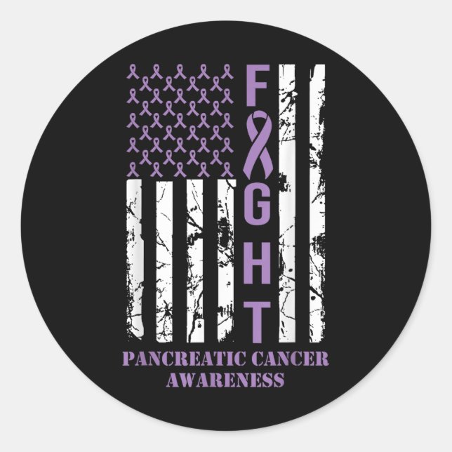 Fight Flag Purple Ribbon Support Pancreatic Cancer Classic Round Sticker (Front)