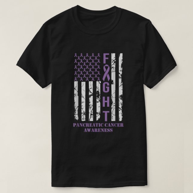 Fight Flag Purple Ribbon Support Pancreatic Cancer T-Shirt (Design Front)