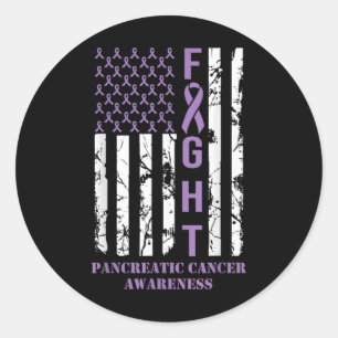 Fight Flag Purple Ribbon Suprt Pancreatic Cancer Classic Round Sticker