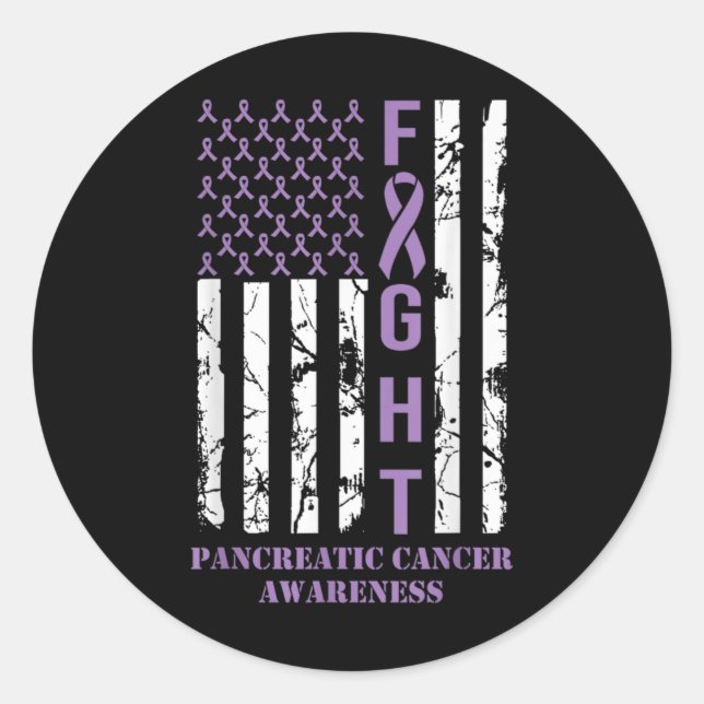 Fight Flag Purple Ribbon Suprt Pancreatic Cancer  Classic Round Sticker (Front)