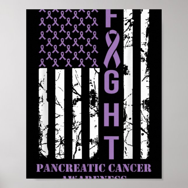 Fight Flag Purple Ribbon Suprt Pancreatic Cancer  Poster (Front)