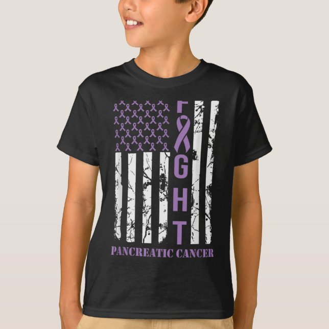 Fight Flag Purple Ribbon Suprt Pancreatic Cancer  T-Shirt (Front)