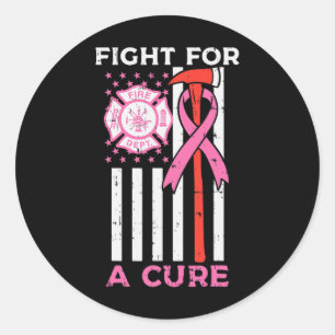 Fight For A Cure Firefighter Us Flag Breast Cancer Classic Round Sticker