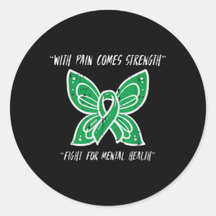Fight For Mental Health Butterfly Awareness Women  Classic Round Sticker