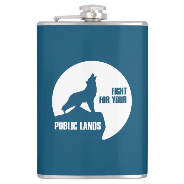 Fight For Your Public Lands Wolf Hip Flask (Front)