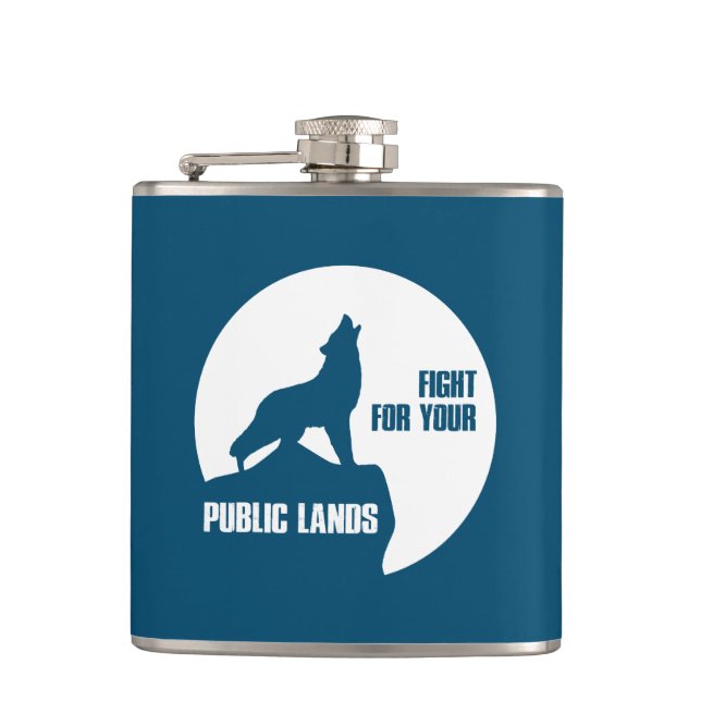 Fight For Your Public Lands Wolf Hip Flask (Front)