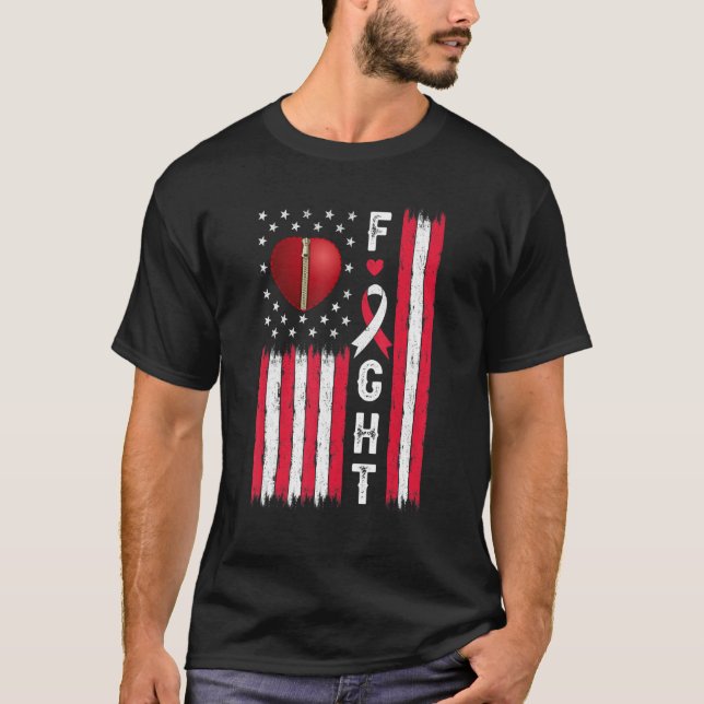 Fight Heart Disease Awareness US Flag CHD Warrior  T-Shirt (Front)