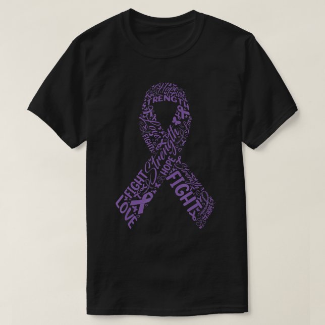 Fight Hope Love Purple Ribbon Fibromyalgia Awarene T-Shirt (Design Front)