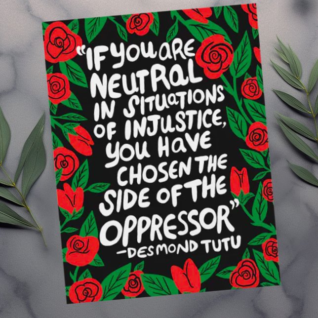 Fight Injustice Desmond Tutu Quote Palestine Flag Postcard (Desmond Tutu quote about injustice, handlettered. )