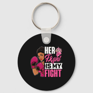 Fight Is My Fight Breast Cancer Boxing Black Afro  Key Ring