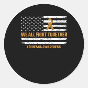 Fight Leukaemia Awareness Orange Ribbon USA Flag W Classic Round Sticker