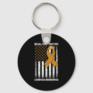 Fight Leukaemia Awareness Orange Ribbon USA Flag W Key Ring