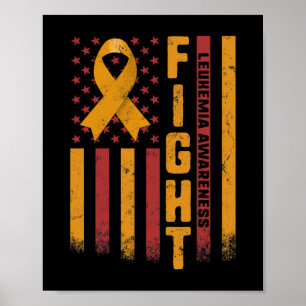Fight Leukaemia Awareness Orange Ribbon USA Flag W Poster