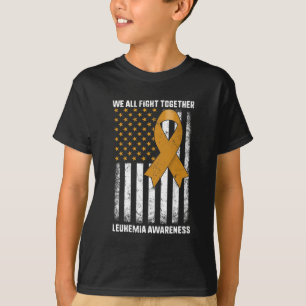 Fight Leukaemia Awareness Orange Ribbon USA Flag W T-Shirt