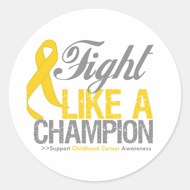 Fight Like a Champion Childhood Cancer Classic Round Sticker (Front)