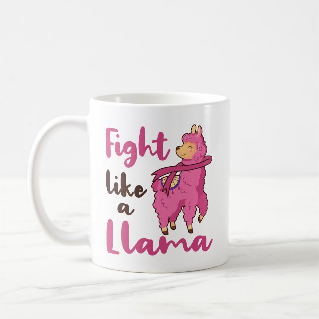 Fight Like a Llama Breast Cancer Warrior Fighter Coffee Mug (Left)